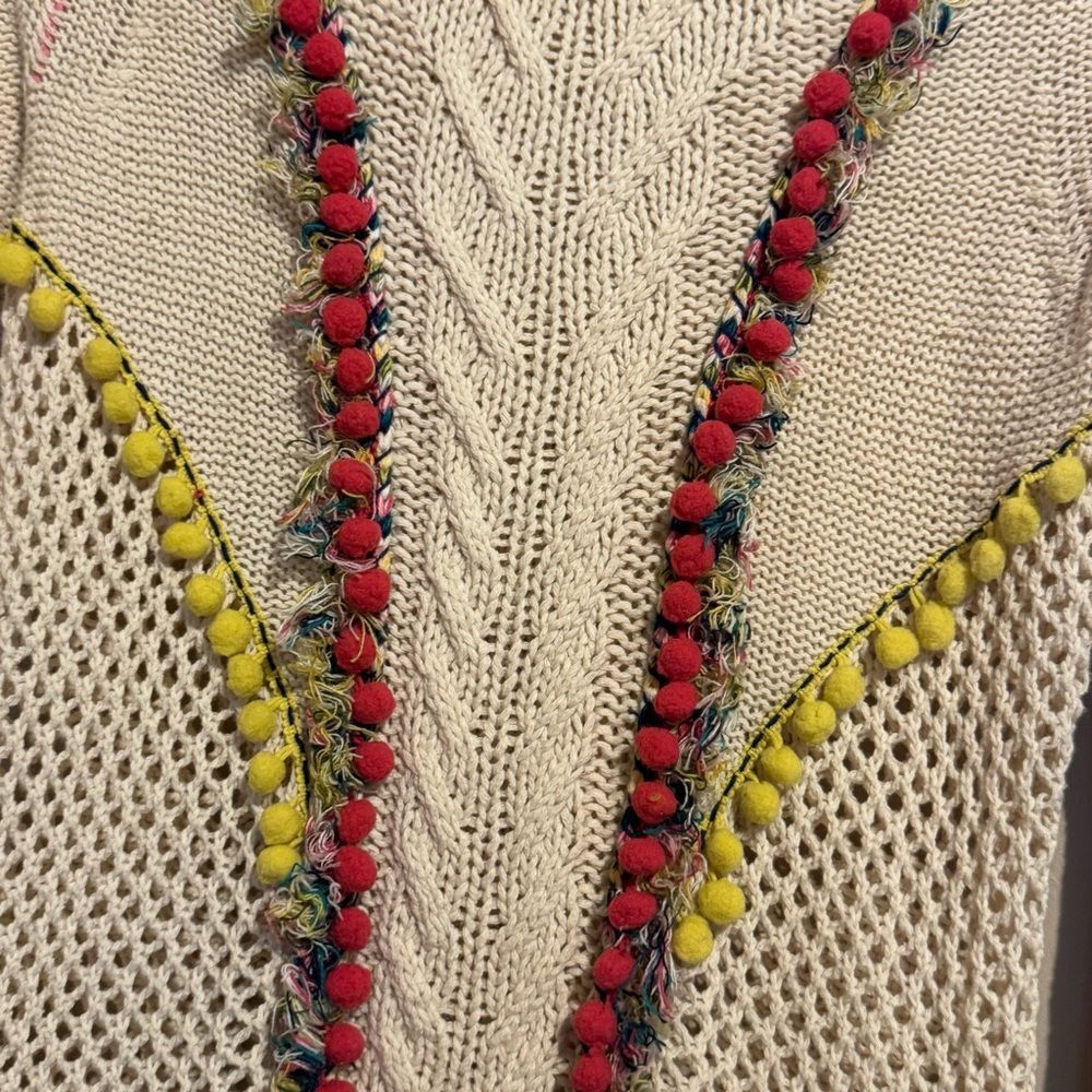 ANTHROPOLOGIE Angel Of The North Sweater Sz S Pom Poms Fringe Long
Sleeves BOHO - Picture 3 of 11